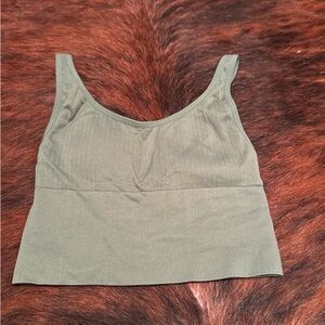 Stylish Olive Green Ribbed Crop Top